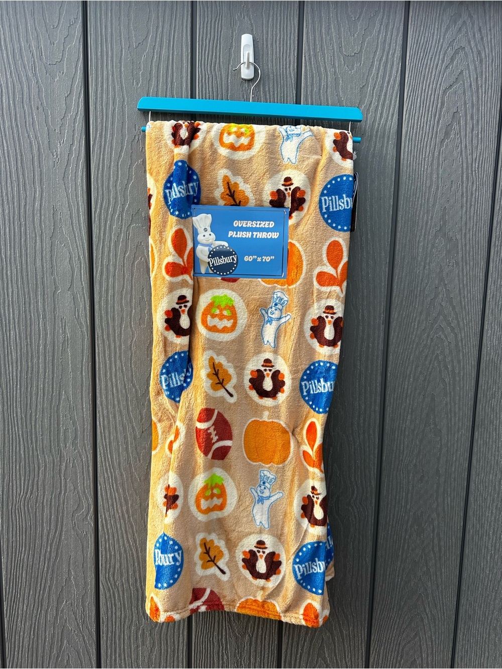 Pillsbury Doughboy Fall Halloween Thanksgiving Football Plush Throw Blanket NWT